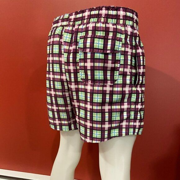 ⭐4 FOR $20⭐ Khaki Surplus Mens Purple Plaid Large Swim Trunks - Picture 2 of 3